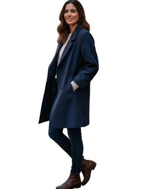 Nice Wool Coat Double Breasted Dark Blue Womens 16